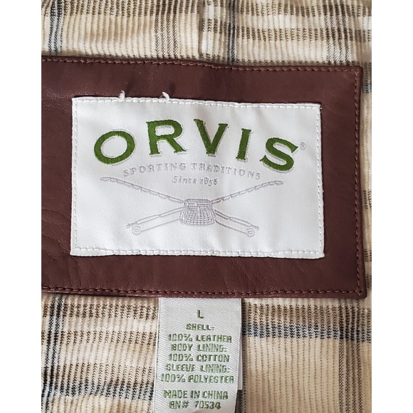 Orvis Sporting Traditions Men's Large Brown Leather Bomber Jacket Buttery Soft - Picture 4 of 12